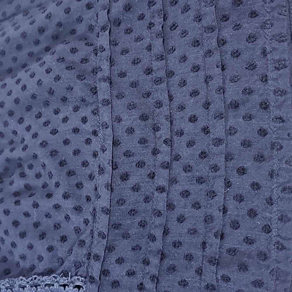 FRNCH Paris Navy Blue Eyelet Lace Mini Dress Scallop High Neck Swiss Dot Boho M - Picture 7 of 12